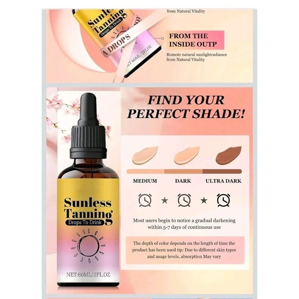 Sunless Tanning Drops To Drink, Drinkable Sunless Tanning Drops, Oral Drink 60ml